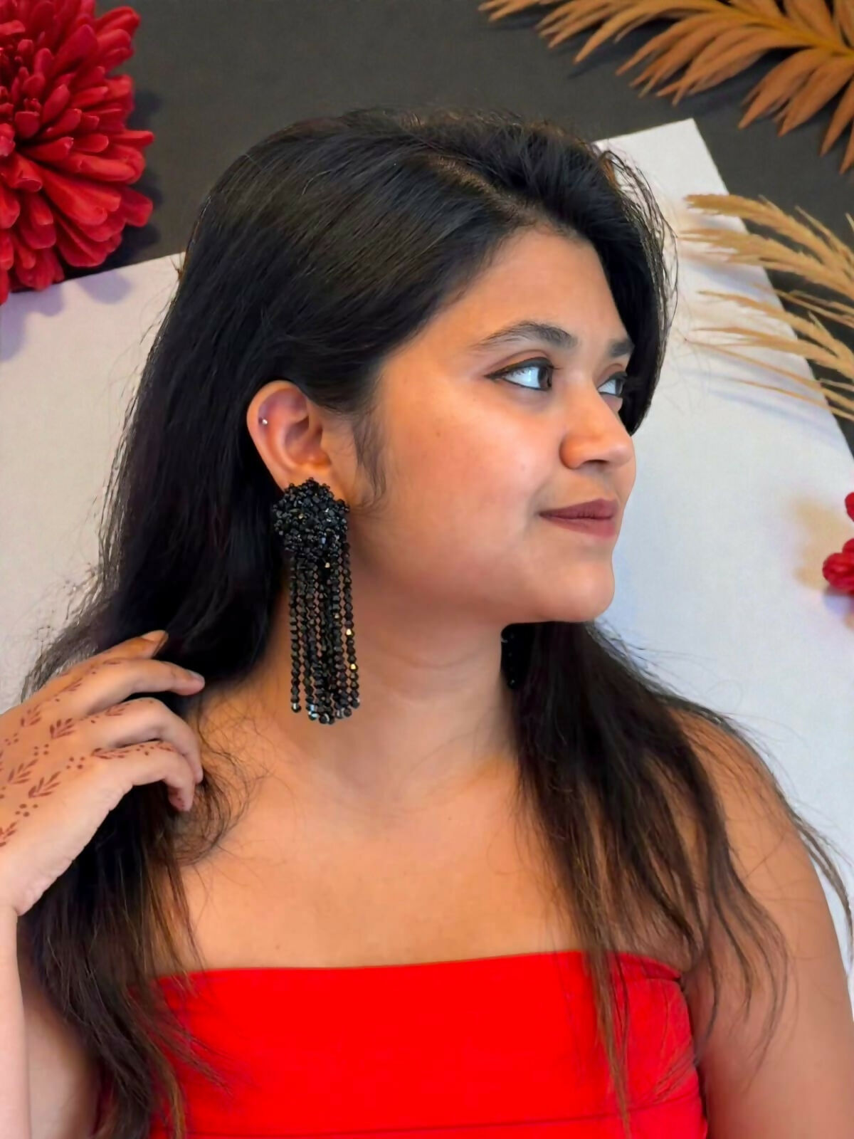 Inhanns Handmade Crystal Waterfall Earrings - Long - Navy Blue | Grocsy