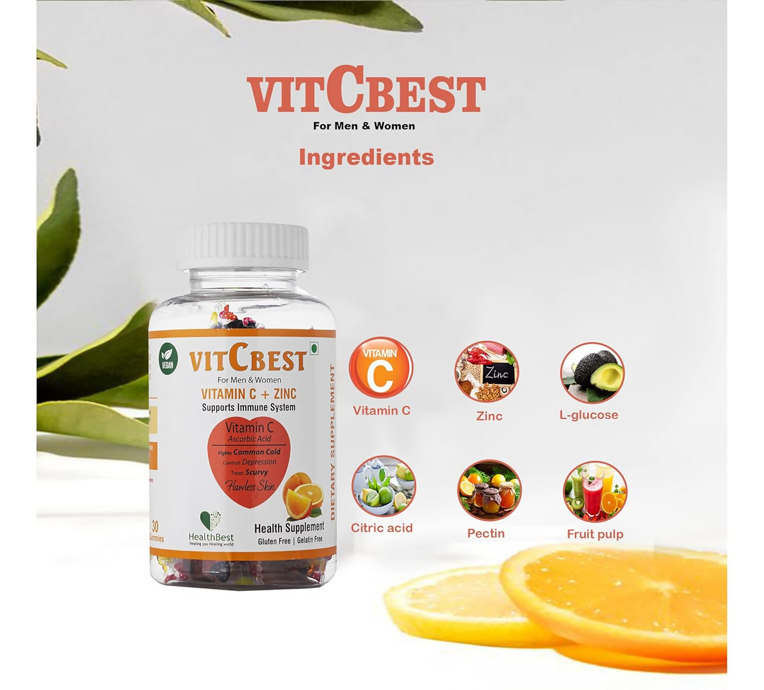 HealthBest VitCbest Vitamin C + Zinc Gummies | Grocsy