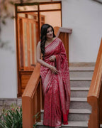 DEIANA'S Beautiful Designer Golden zari Soft Lichi Silk Saree - Red | Grocsy