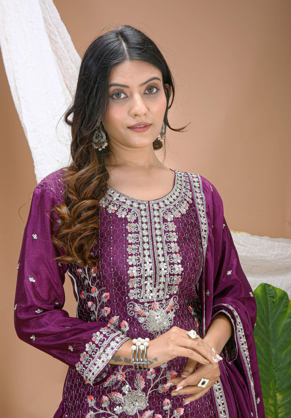Lehenga Mart Designer Sharara Suit With Kurta, Sharara, Dupatta For Women-Wine | Grocsy