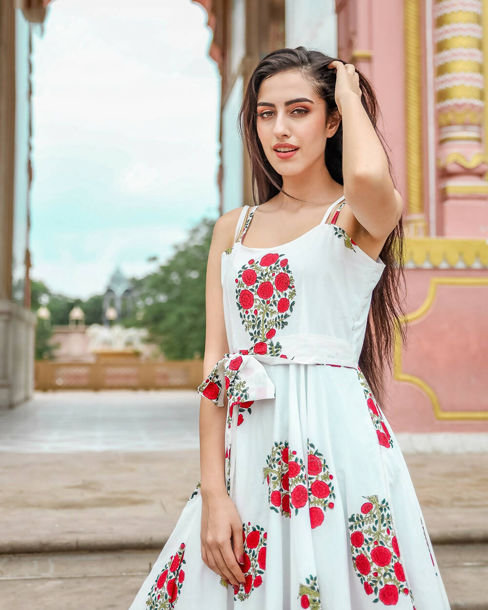 Designer Partywear Printed White Pure Maslin Gown - Anbazaar | Grocsy