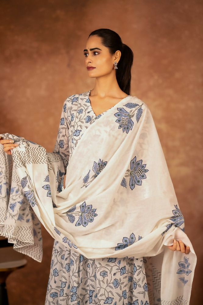 Joban Fashion Blue Hand Block Printed Cotton Suit Set | Grocsy