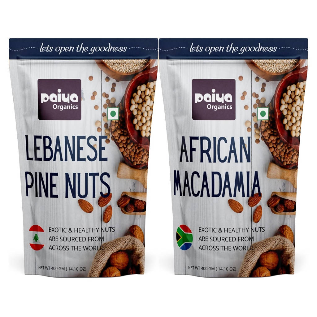 Paiya Organics Lebanese Pine Nuts + African Macadamia Nuts Combo | Grocsy