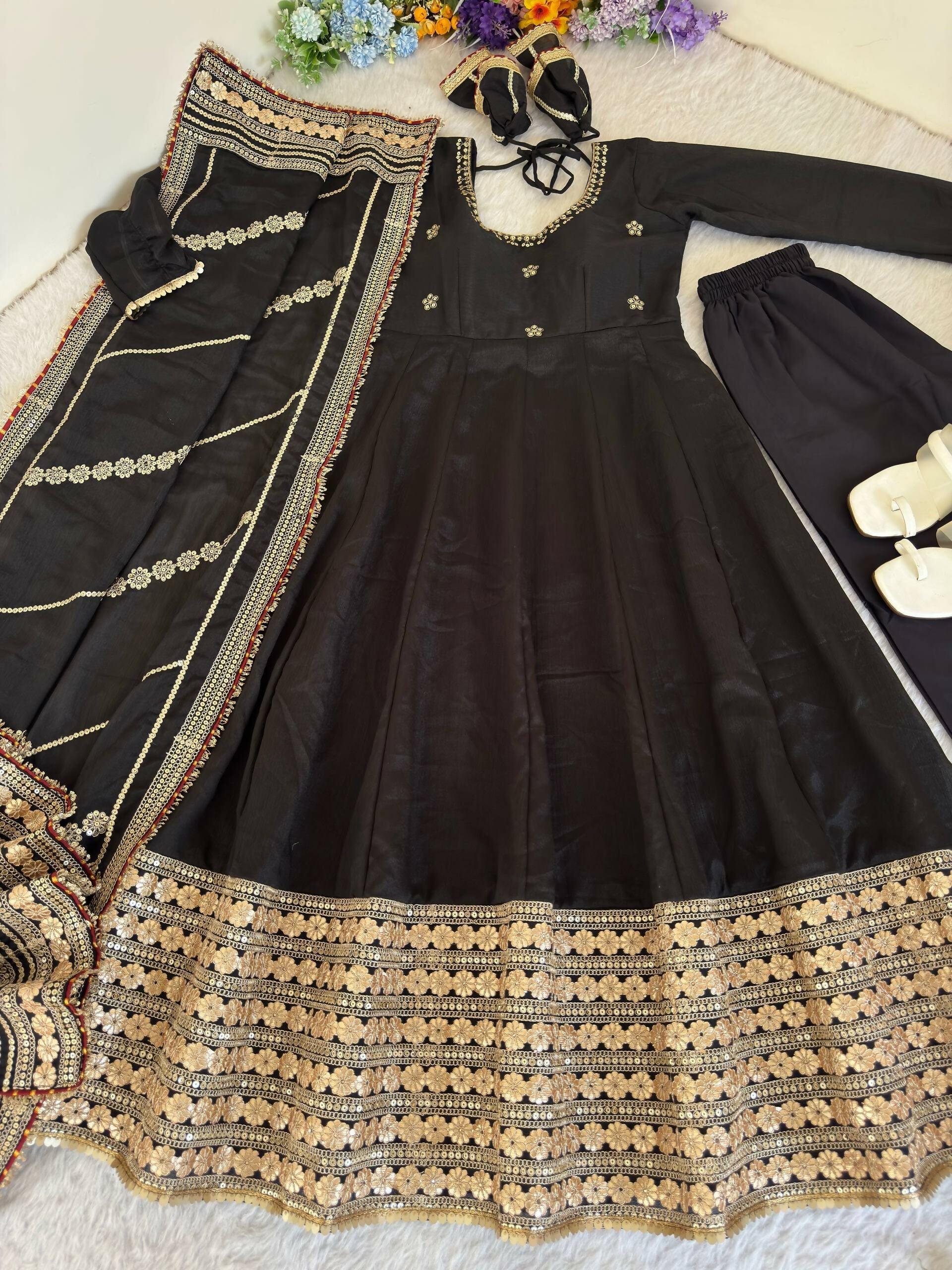 Teeya Creation Womens New Fancy Silk Heavy Quality Fabric With Handwork Black Gown Set | Grocsy