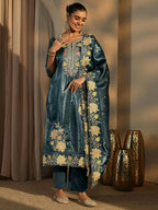 Teeya Creation Teal Color Barsana Silk Pakistani Style Salwar Suit | Grocsy