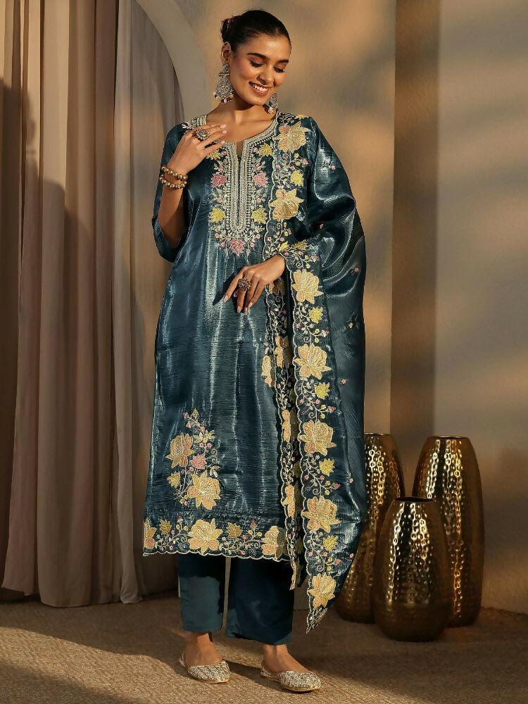 Teeya Creation Teal Color Barsana Silk Pakistani Style Salwar Suit | Grocsy