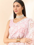 Purple Organza Paisely Embroidered Saree with Unstitched Blouse Piece - Roozal | Grocsy
