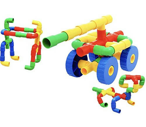 Kipa 150 Pieces Pipe Puzzle with Storage Container, Educational & Intellectual Playing Model Construction Blocks with Rolling Wheelbase | Grocsy