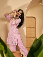 Joban Fashion Embroidery Pink Pure Cotton Cord Set | Grocsy