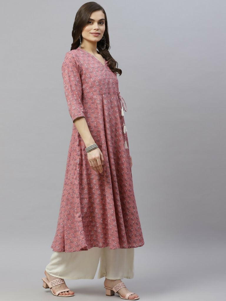 Miravan Women's Pure Cotton Floral Print Long Anarkali Kurta | Grocsy
