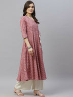 Miravan Women's Pure Cotton Floral Print Long Anarkali Kurta | Grocsy