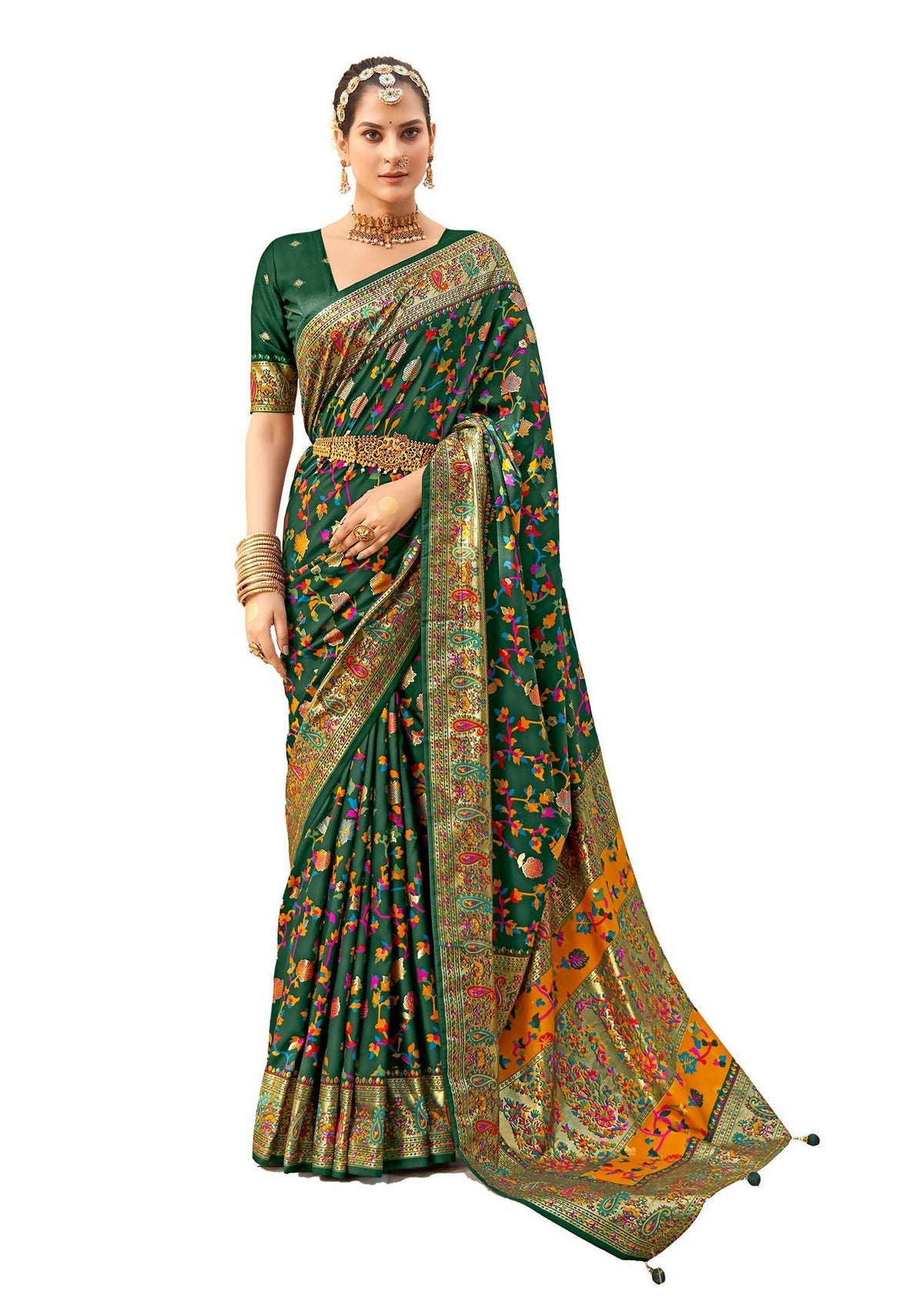 Joban Fashion Faux Chiffon Light Weight Saree Green Colored With Zari Border Saree | Grocsy