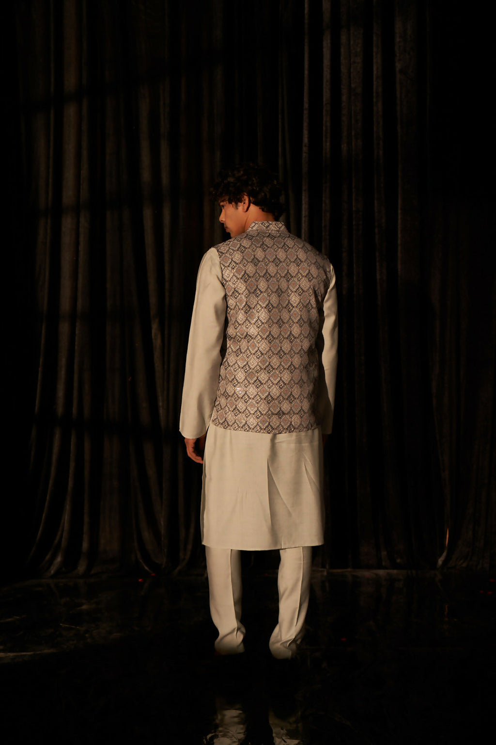 Grey Viscose Designer Printed Men's Kurta Set with Koti - Mahotsav | Grocsy