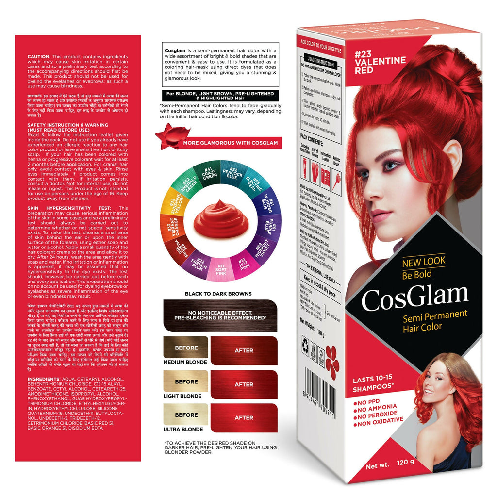 Cosglam Semi Permanent Hair Color for Women & Men (#23 Valentine Red) | Grocsy