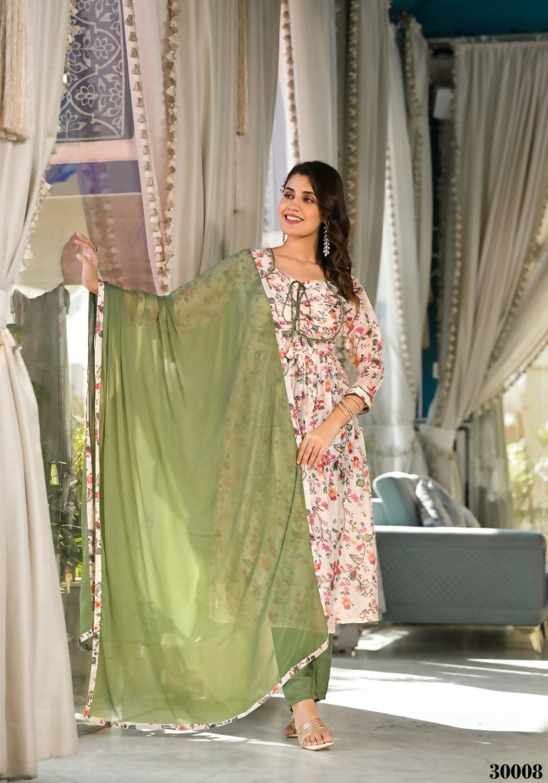 Designer Stylish Cream Slim Georgette Stitched Suit With Dupatta - Kiyara | Grocsy