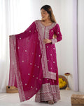 Teeya Creation Pink Color Chinon Silk Heavy Embroidery Work Fully Stitched Salwar Suit | Grocsy