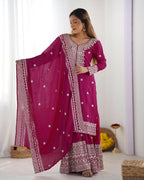 Teeya Creation Pink Color Chinon Silk Heavy Embroidery Work Fully Stitched Salwar Suit | Grocsy