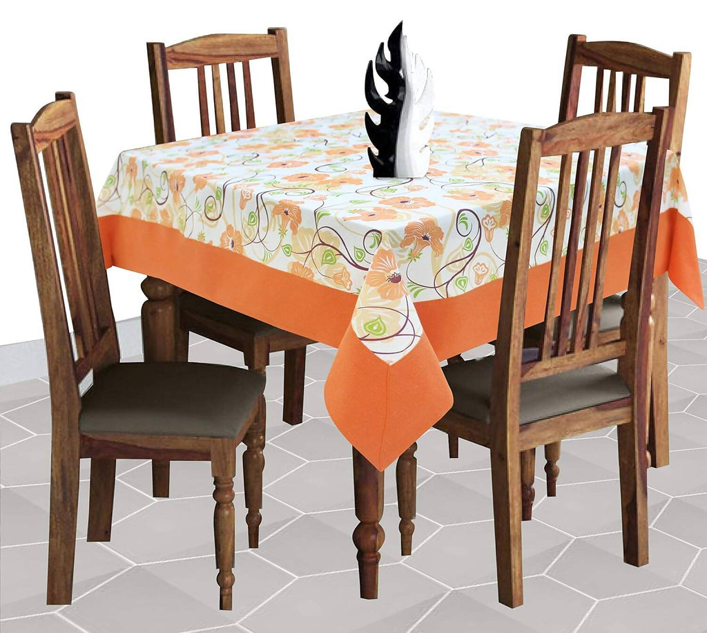 Airwill Cotton Floral Pattern 4 Seater Table Cloth - Orange | Grocsy