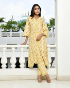 Vaasva Women's Yellow Cotton Printed Kurta Pant Set | Grocsy