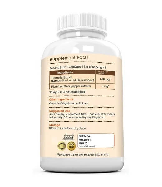 Ramini Bio Nutrition Curcumin Piperine 500mg Veg Capsules | Grocsy