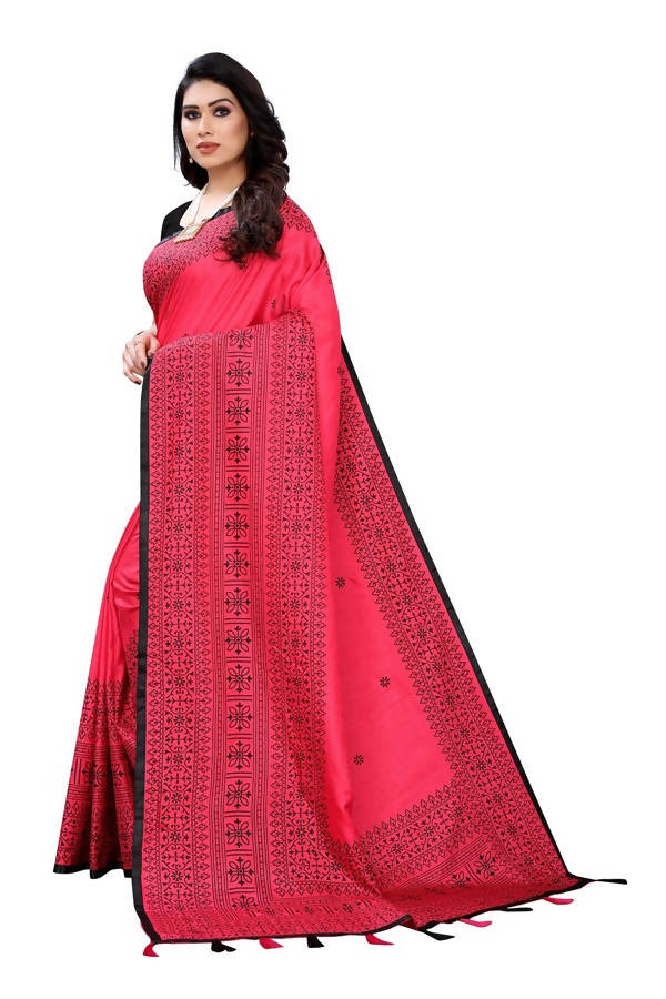 Vamika Pink Sana Silk Printed Saree (Nihal Pink) | Grocsy