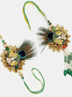 NVR Women & Men Set of 2 Green Radha Krishna Beaded Bhaiya Bhabhi Rakhi With Roli Chawal | Grocsy