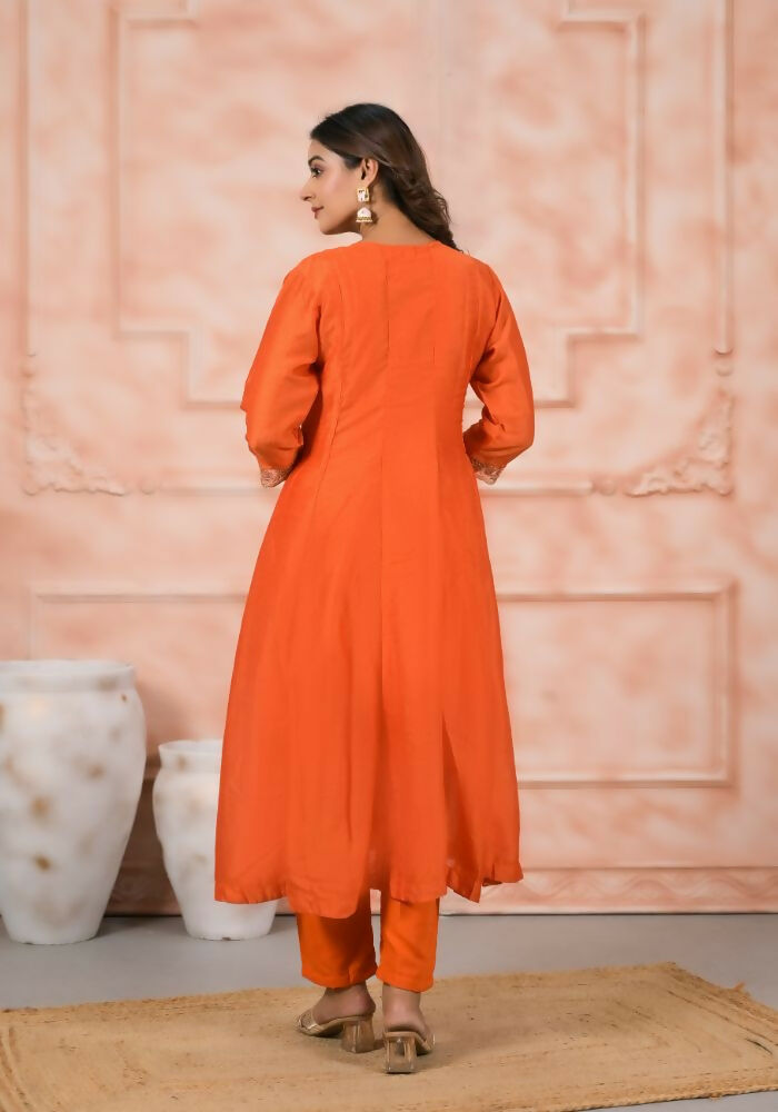 Ethnic Festive Wear Slik Orange Stitched Suit With Dupatta - Anbazaar | Grocsy