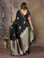 Joban Fashion Black Floral Motifs Banarasi Silk Sarees | Grocsy
