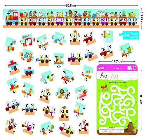 Braintastic Educational Game: Alphabet & Numbers(3-6 yrs)/Write & Wipe Activity Sheets/Kids Toys/34 pcs Free Puzzle | Grocsy