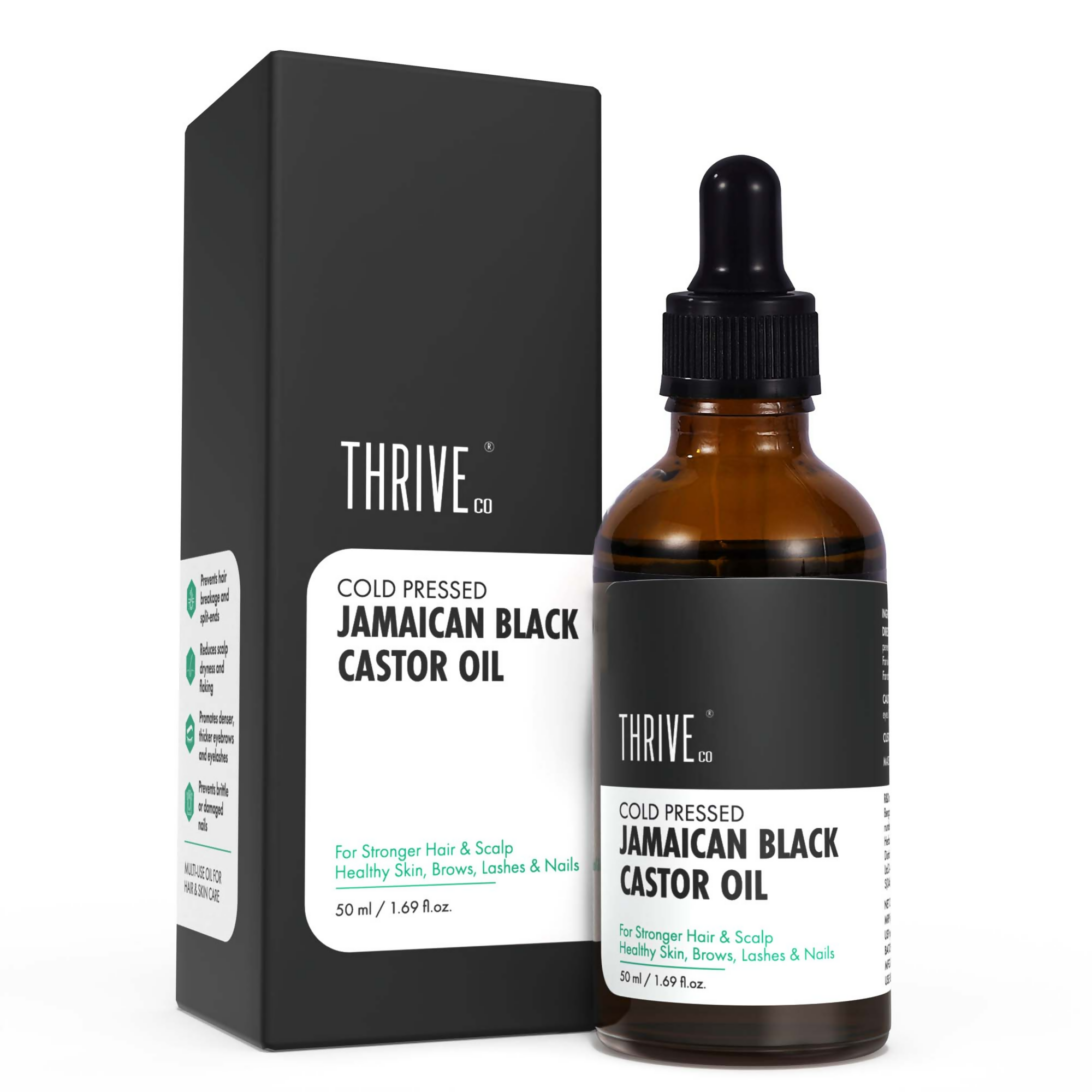 Thriveco Cold-Pressed Jamaican Black Castor Oil For Hair, Skin, Eyebrows, Eyelashes & Nails | Grocsy