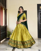 Lorenvalley Parrotgreen Cotton Silk Weaving Work With Paithani Concept Lehenga Choli | Grocsy