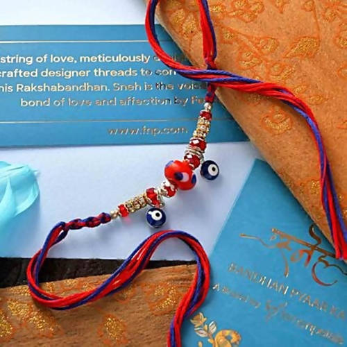 Evil Eye Beads Rakhi & Handmade Chocolate Tray Combo | Grocsy