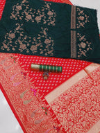 DEIANA'S Beautiful Designer Golden zari Soft Lichi Silk Saree - Red | Grocsy