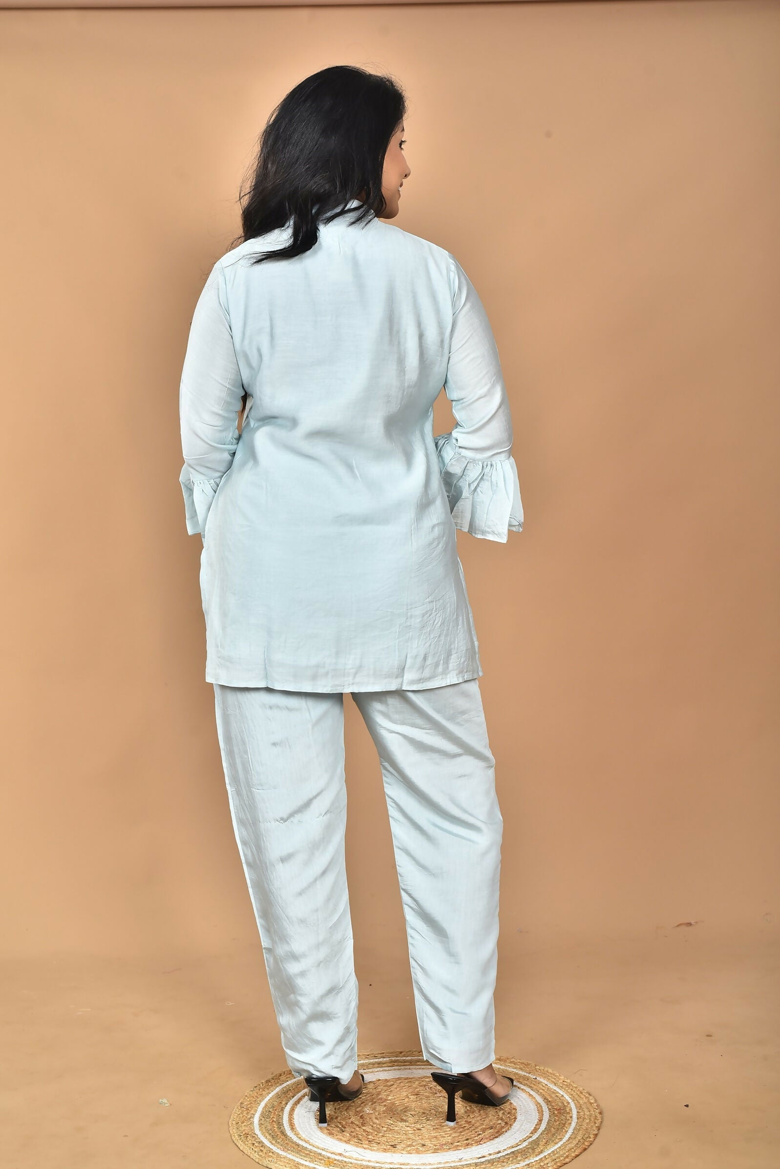 Morchari Women Hand Embroidery Co-Ords-Light Blue | Grocsy