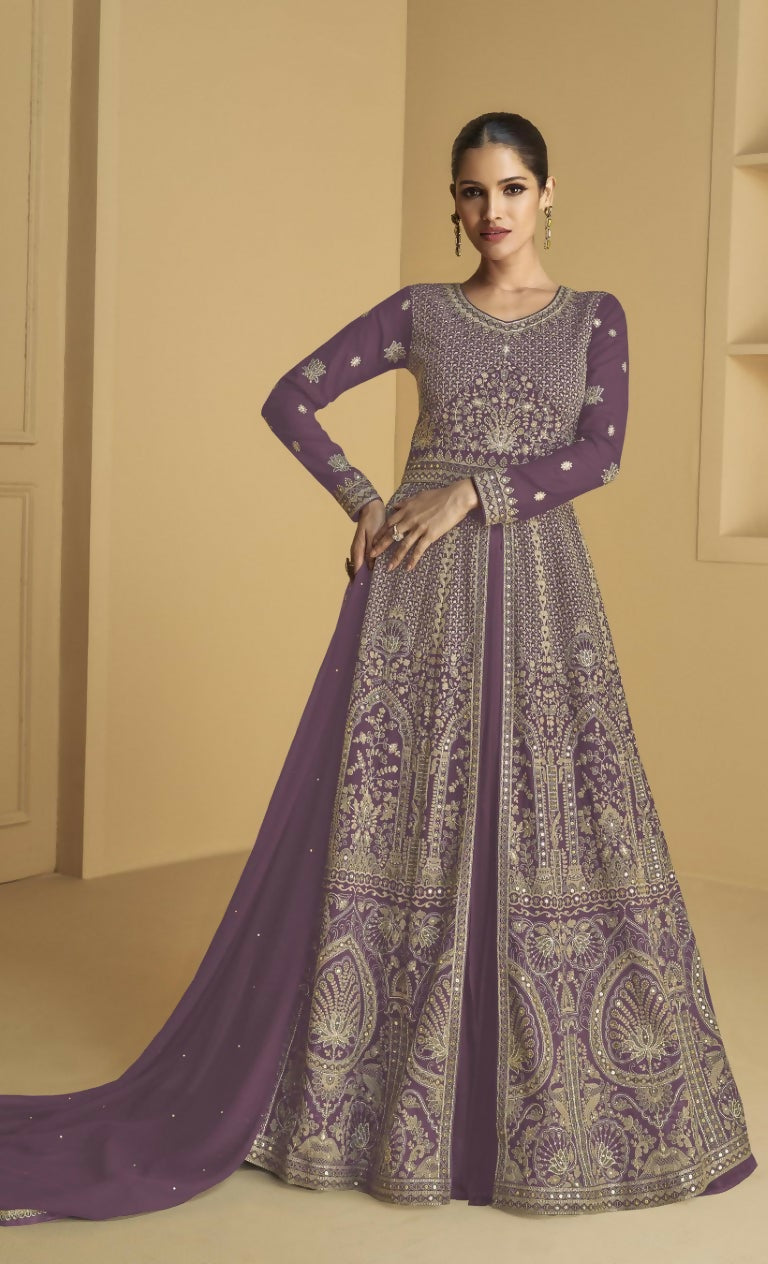 Vastranavya Lite Lavender Georgette Embroidered Sequins Work Anarkali Style A Line Suits | Grocsy