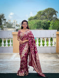 Vedant Vastram Soft Dola Silk Fancy Jacquard Bollywood Saree - Wine | Grocsy
