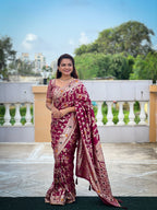 Vedant Vastram Soft Dola Silk Fancy Jacquard Bollywood Saree - Wine | Grocsy