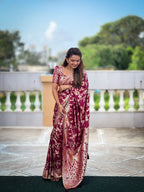 Vedant Vastram Soft Dola Silk Fancy Jacquard Bollywood Saree - Wine | Grocsy