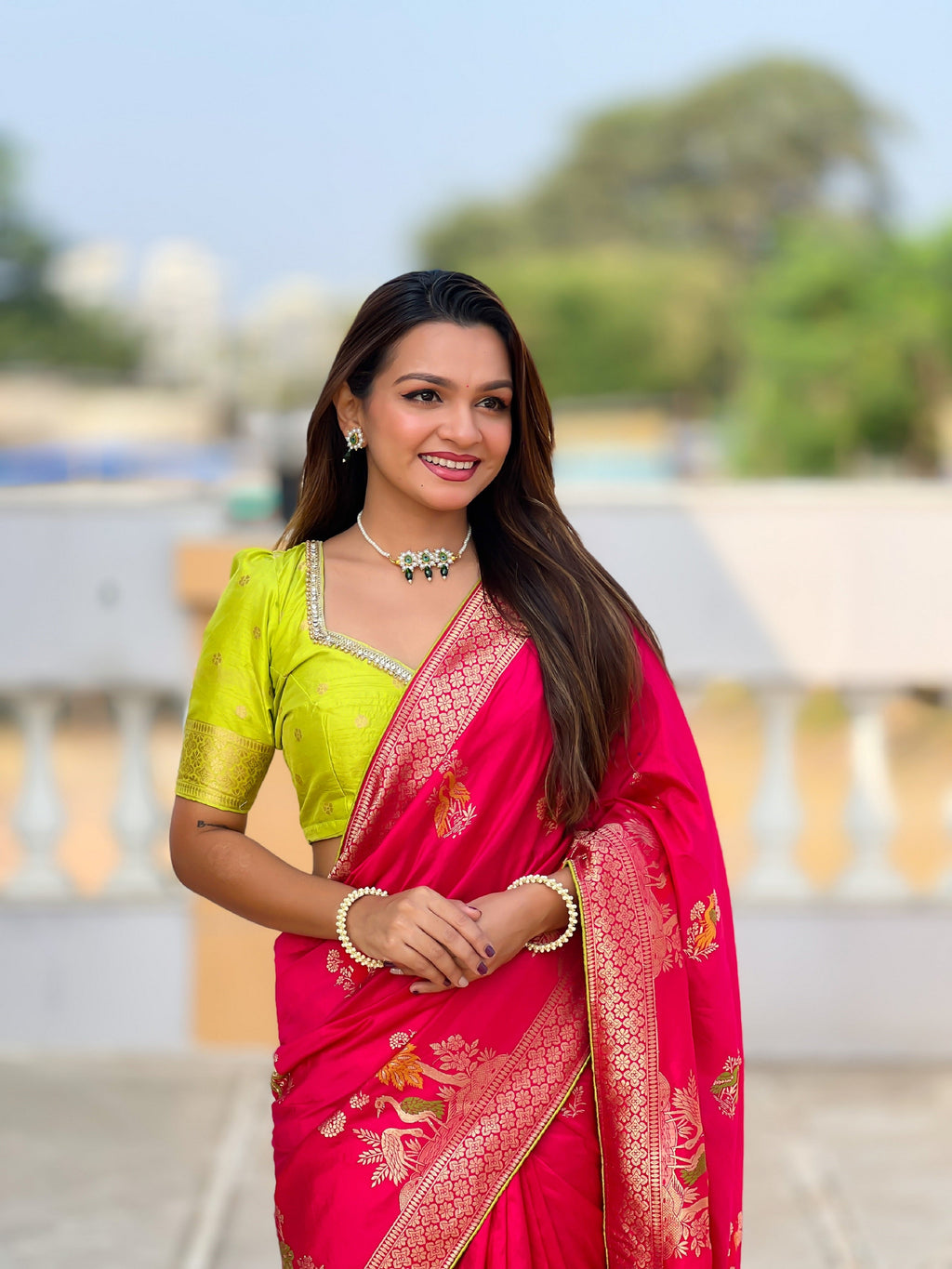 Vedant Vastram Soft Dola Silk Fancy Jacquard Bollywood Saree - Pink | Grocsy