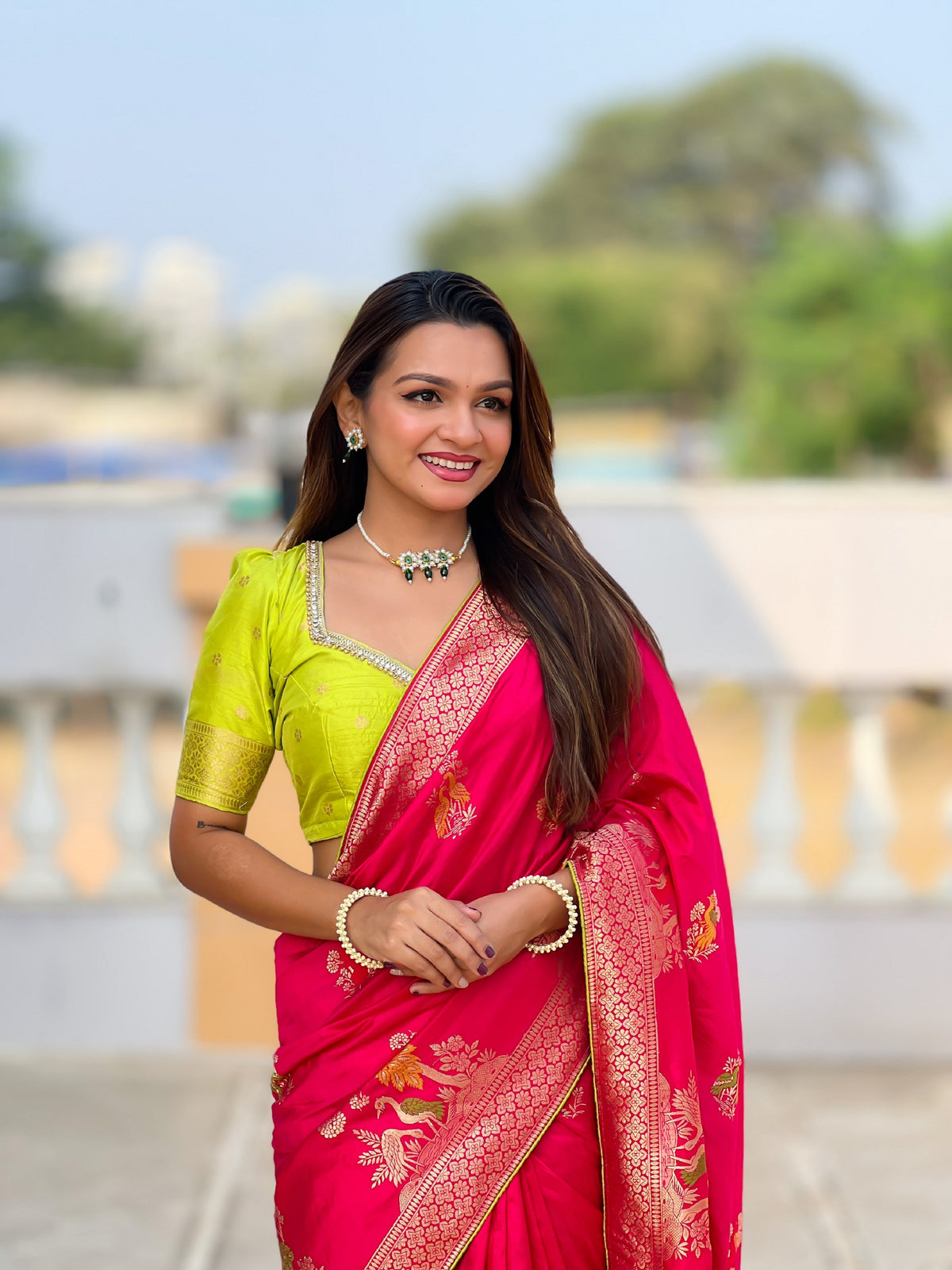Vedant Vastram Soft Dola Silk Fancy Jacquard Bollywood Saree - Pink | Grocsy