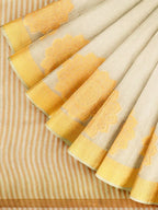 Mimosa Women's Off White Linen Blend Kasavu Saree | Grocsy