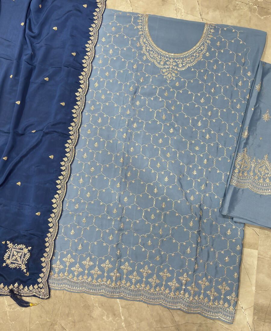 KC Heavy Chinon Sky Blue Salwar Suit For Women Ethnic Wear | Grocsy