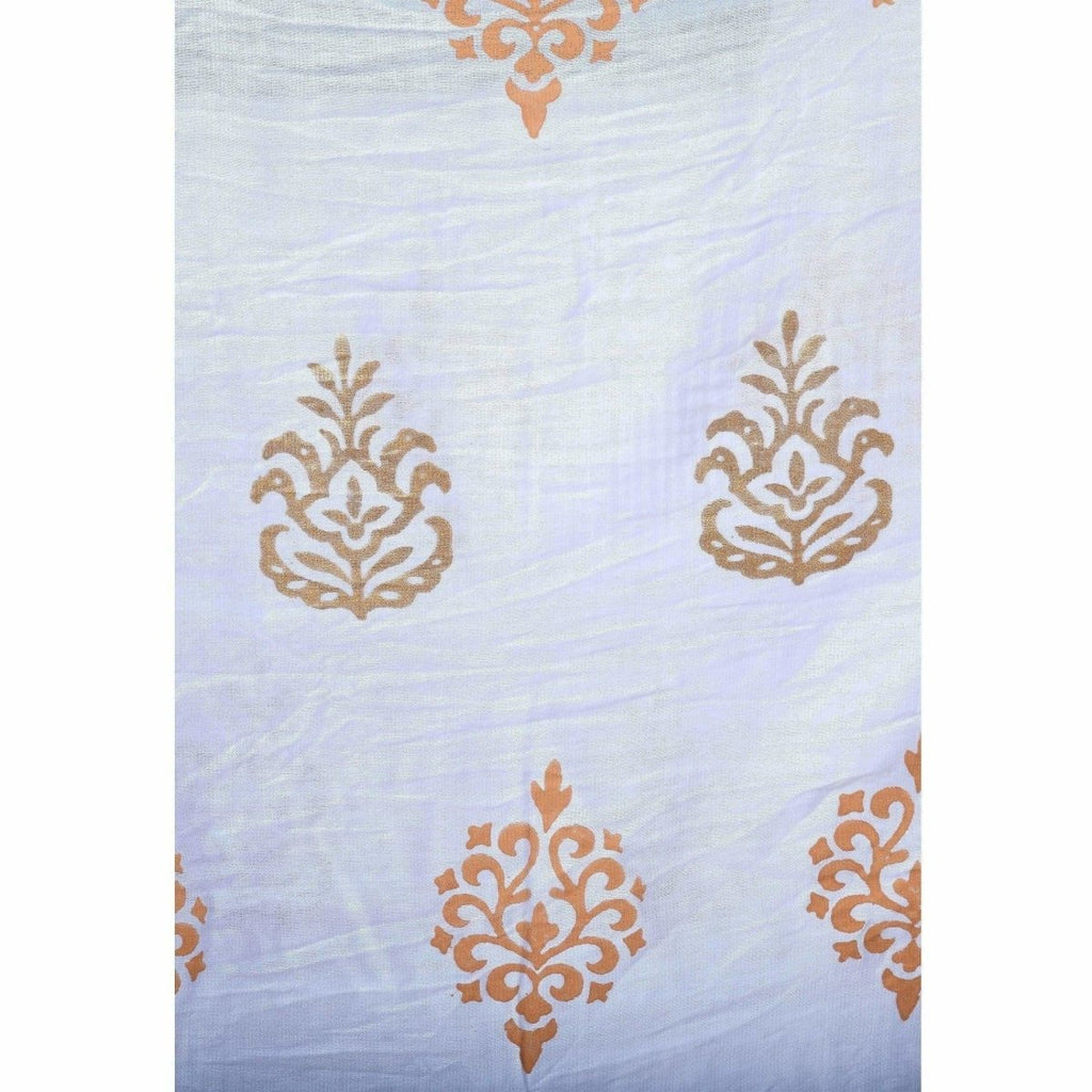 A R Silk Women's Gold Flowers Print Silk White Dupattas and Chunnis | Grocsy