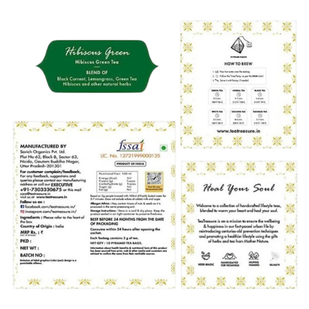 Tea Treasure Hibiscus Green Tea Bags | Grocsy