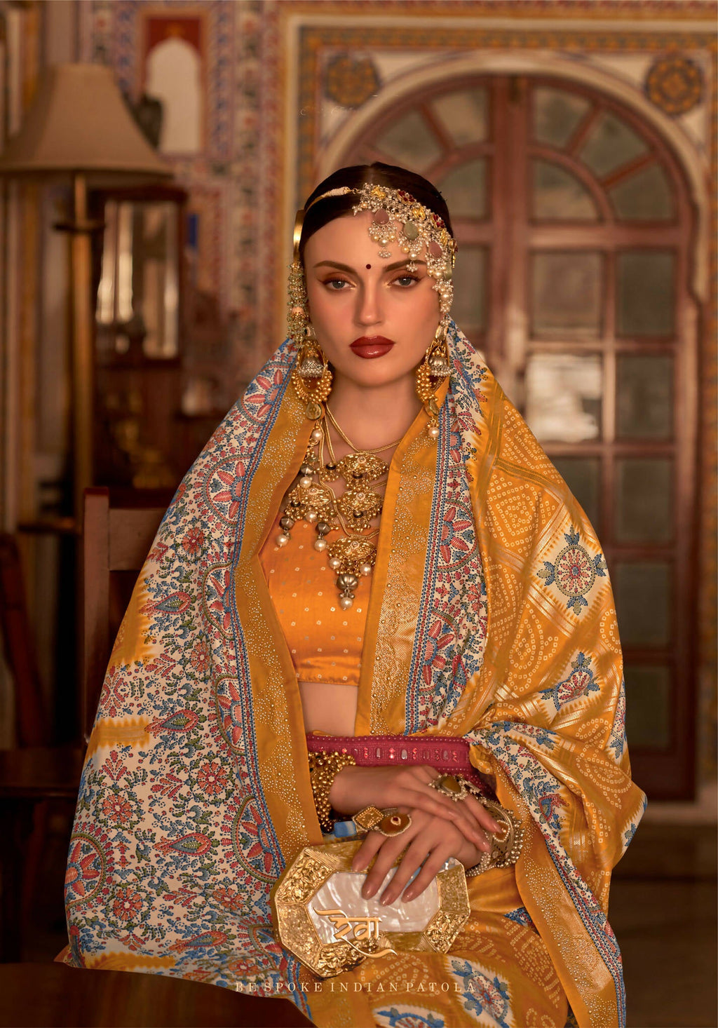 Hot Mustard P V Silk Digital Print, Zari Work Printed Saree - Rewaa Parampara | Grocsy