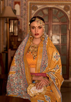 Hot Mustard P V Silk Digital Print, Zari Work Printed Saree - Rewaa Parampara | Grocsy