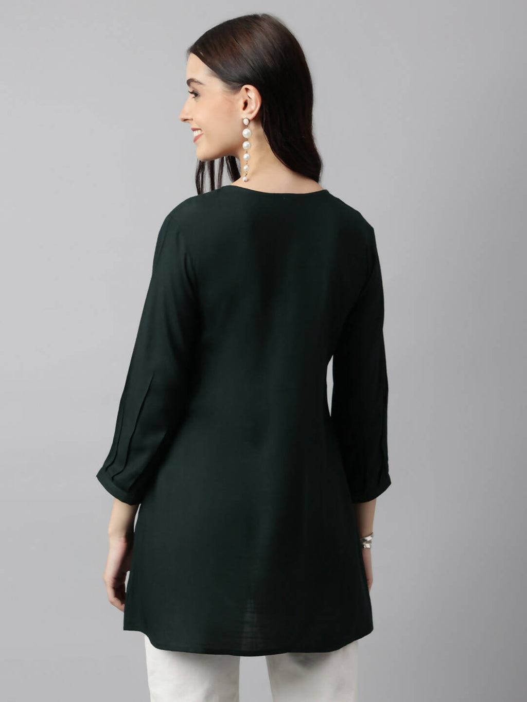 Green Rayon Yoke Embroidered A-line Top - Tarini | Grocsy