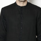 Even Apparels Black Linen Linen Men's Kurta With Band Collar | Grocsy