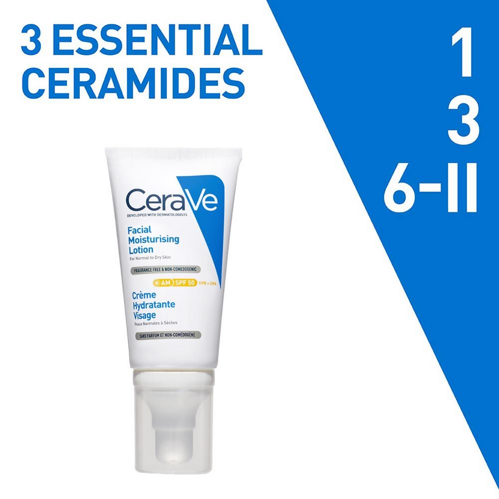 CeraVe AM Facial Moisturizing Lotion With Sunscreen SPF 50 | Grocsy