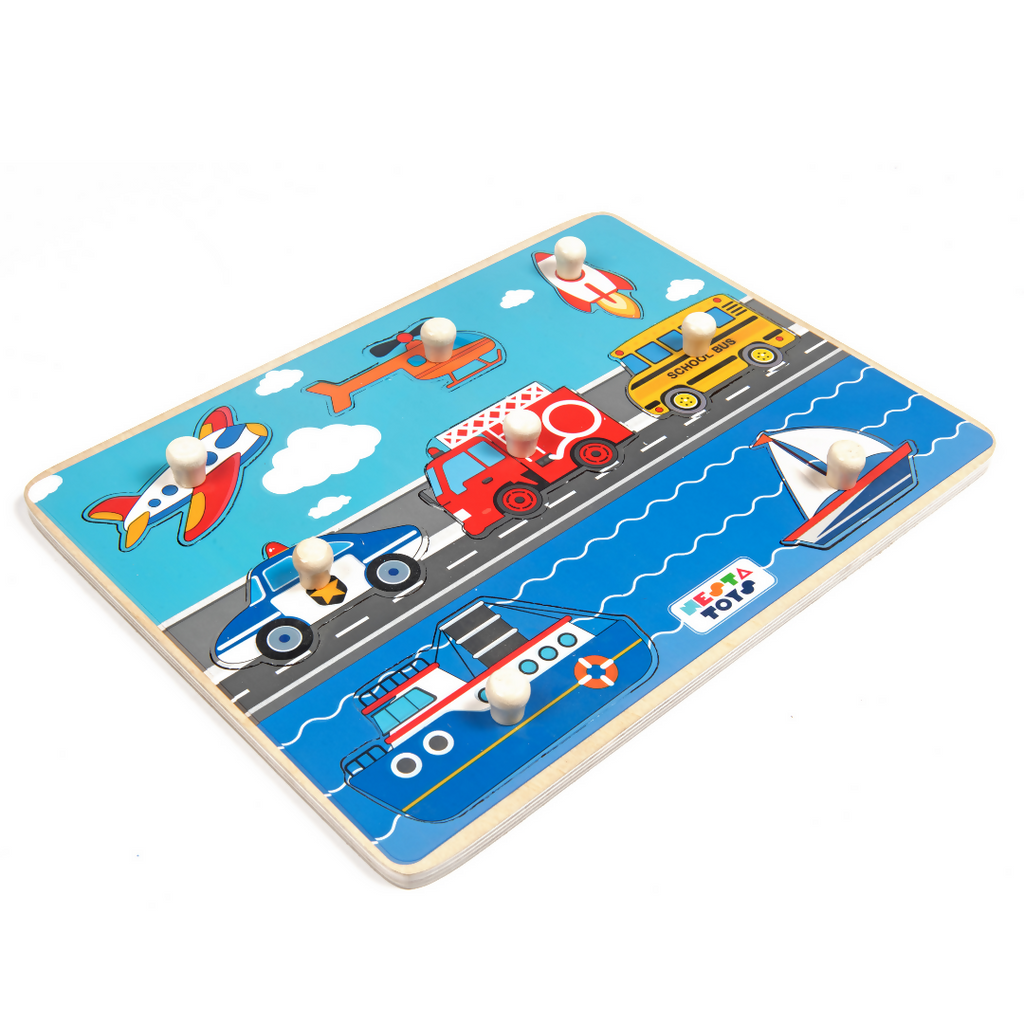 Nesta Toys Wooden Vehicle Knob Puzzle (8 Pcs) | Grocsy